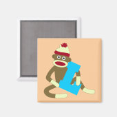 Sock Monkey Monogram Jongen L Magneet (Voorkant / Achterkant)
