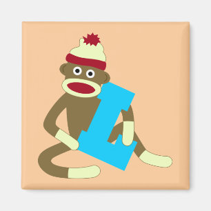 Sock Monkey Monogram Jongen L Magneet