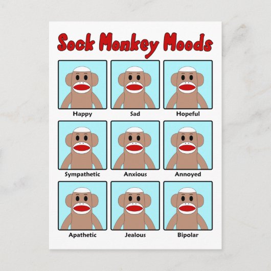 Sock Monkey Moods Briefkaart (Voorkant)