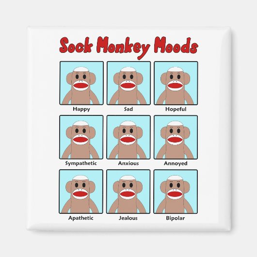 Sock Monkey Moods Magnet Magneet (Voorkant)