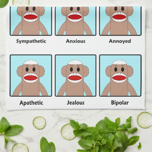 Sock Monkey Moods Theedoek (Gevouwen)