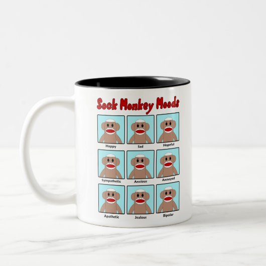 Sock Monkey Moods Tweekleurige Koffiemok (Links)