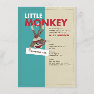 Sock Monkey nodiging-Draai één! Kaart