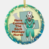 Sock Monkey Nurse, aangepaste naam ornament (Voorkant)