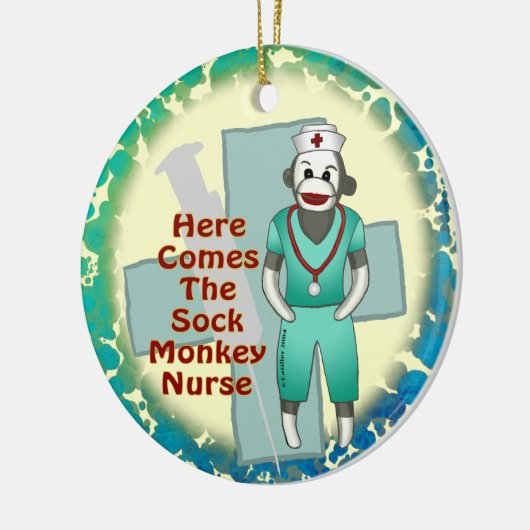 Sock Monkey Nurse, aangepaste naam ornament (Links)