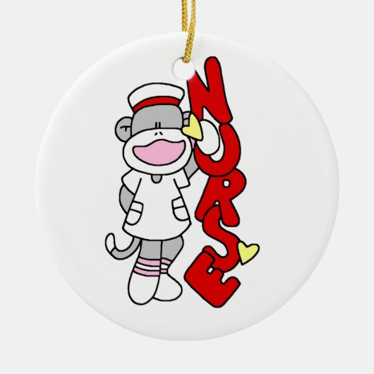 Sock Monkey Nurse T-shirts en geschenken Keramisch Ornament (Voorkant)