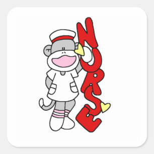 Sock Monkey Nurse T-shirts en geschenken Vierkante Sticker