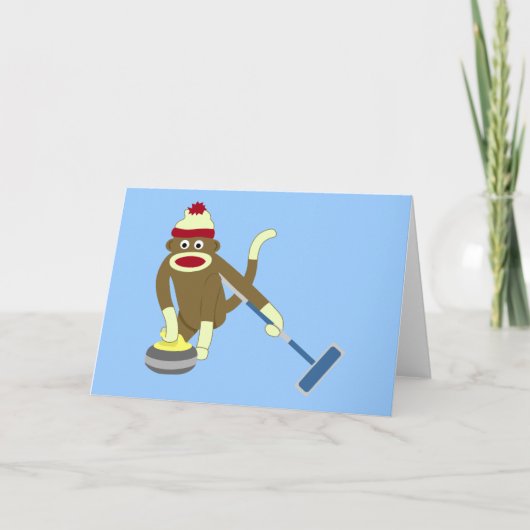 Sock Monkey Olympisch Curling Kaart (Voorkant)