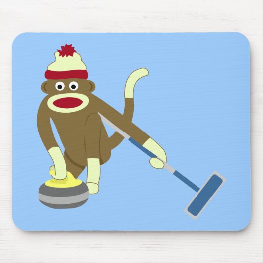 Sock Monkey Olympisch Curling Muismat (Voorkant)