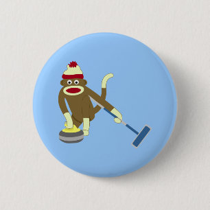 Sock Monkey Olympisch Curling Ronde Button 5,7 Cm