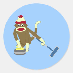 Sock Monkey Olympisch Curling Ronde Sticker