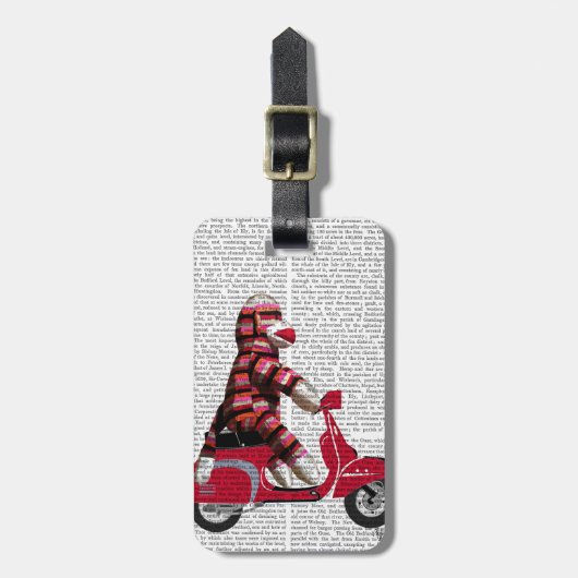 Sock Monkey op brommer Bagagelabel (Voorkant verticaal)