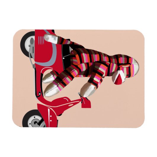 Sock Monkey op Red Moped Magneet (Horizontaal)