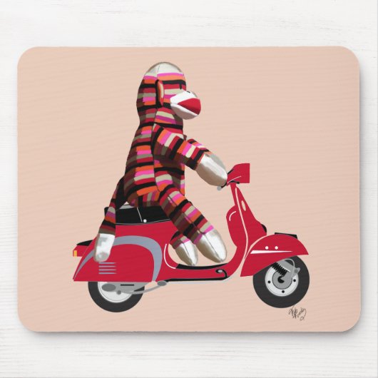 Sock Monkey op Red Moped Muismat (Voorkant)