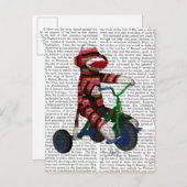 Sock Monkey op Tricycle Briefkaart (Voorkant / Achterkant)