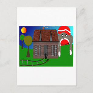 Sock Monkey over de horizon—Art Briefkaart