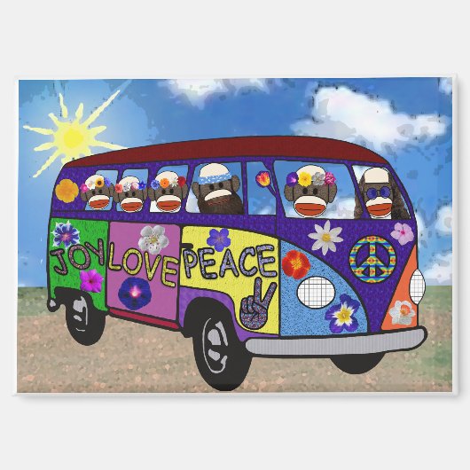 Sock Monkey Peace Bus Magnet (Recto)