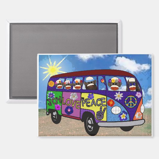 Sock Monkey Peace Bus Magnet Magneet (Voorkant / Achterkant)