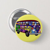 Sock Monkey Peace Bus  Ronde Button 5,7 Cm (Voorkant /achterkant)