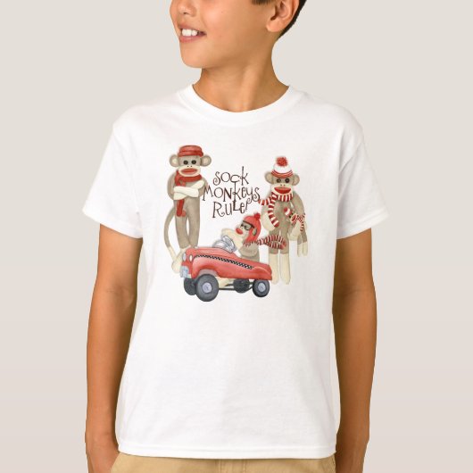 Sock Monkey Pedal Car, Sock Monkeys Rule T Shirt (Voorkant)