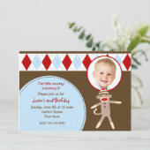 Sock Monkey Photo Invitations pour la fête d'anniv (Debout devant)