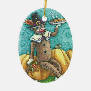 SOCK MONKEY PILGRIM, HOLIDAY THANKSGIVING ORNAMENT