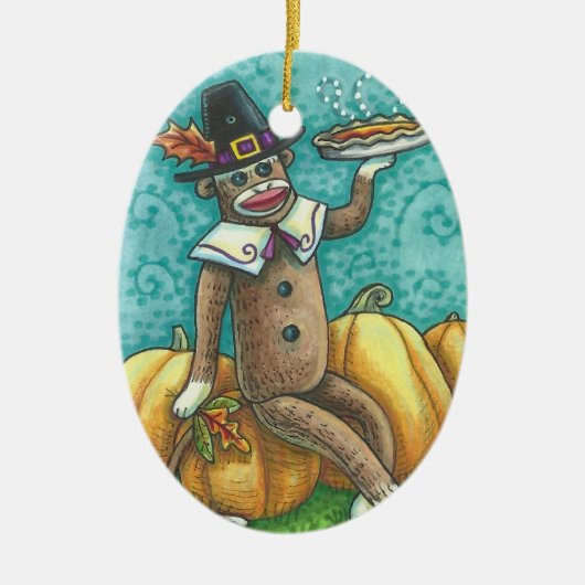 SOCK MONKEY PILGRIM, HOLIDAY THANKSGIVING ORNAMENT (Voorkant)