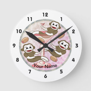 Sock Monkey Pink Martini Clock Ronde Klok