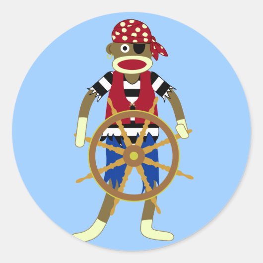 Sock Monkey Pirate Ronde Sticker (Voorkant)