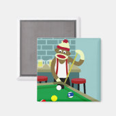 Sock Monkey Pool Billiards Player Magneet (Voorkant / Achterkant)