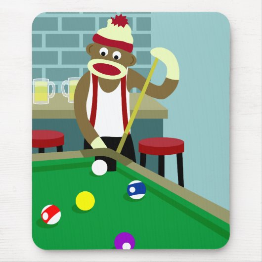 Sock Monkey Pool Billiards Player Muismat (Voorkant)