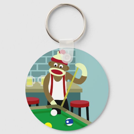 Sock Monkey Pool Billiards Player Sleutelhanger (Voorkant)
