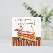 Sock Monkey, Red Wagon, Boy Baby shower Invitation (Debout devant)