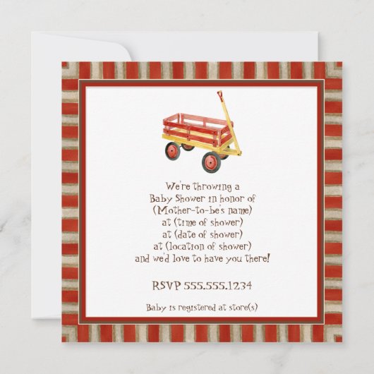 Sock Monkey, Red Wagon, Boy Baby shower Invitation (Dos)
