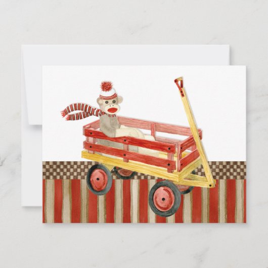 Sock Monkey Red Wagon, dank u Kaarten Notitiekaartje (Voorkant)