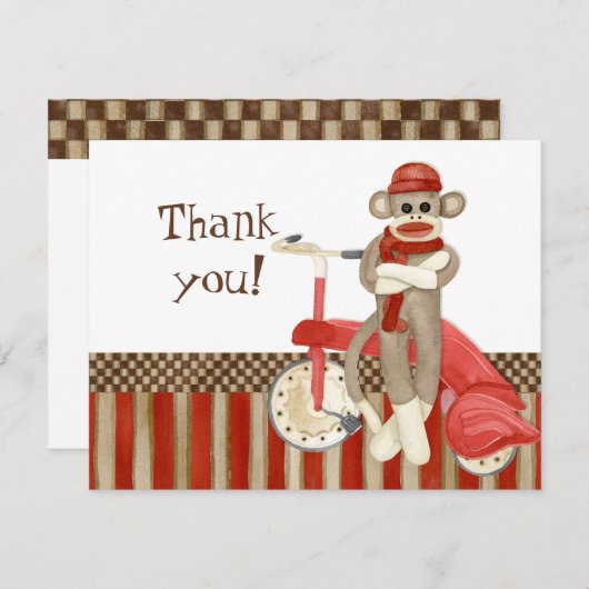 Sock Monkey Retro Tricycle, Merci Cartes de notes (Devant / Derrière)