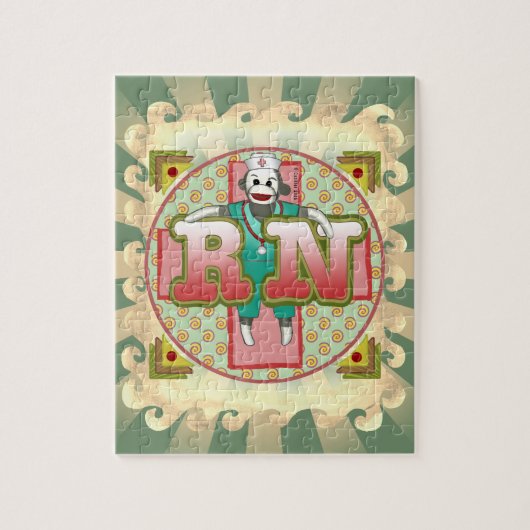 Sock Monkey RN Nurse Legpuzzel (Verticaal)