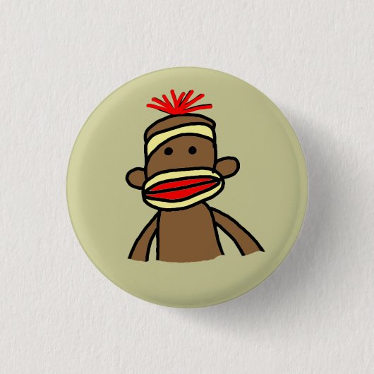 Sock Monkey Ronde Button 3,2 Cm (Voorkant)