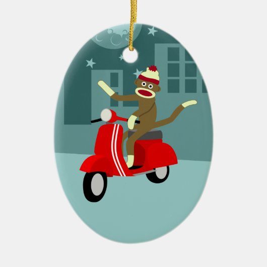 Sock Monkey Scooter Keramisch Ornament (Voorkant)