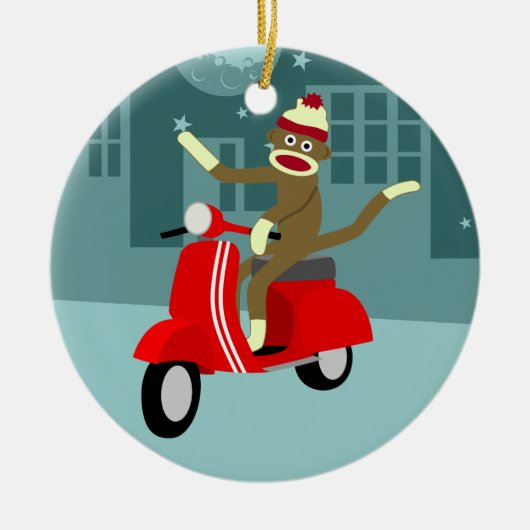 Sock Monkey Scooter Keramisch Ornament (Voorkant)