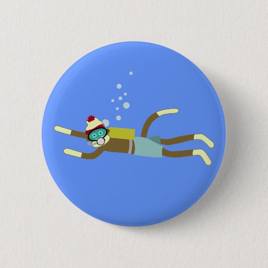 Sock Monkey Scuba Diver Ronde Button 5,7 Cm (Voorkant)