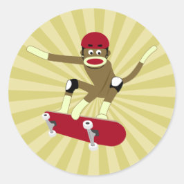 Sock Monkey Skateboarder Ronde Sticker