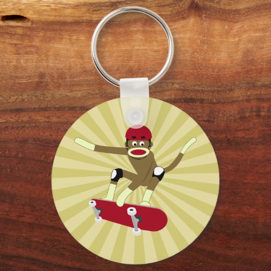 Sock Monkey Skateboarder Sleutelhanger (Voorkant)