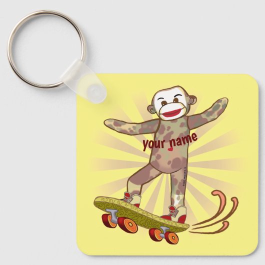 Sock Monkey Skater aangepaste naam Sleutelhanger (Voorkant)