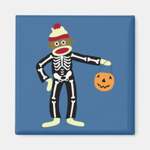 Sock Monkey Skeleton Halloween Magneet