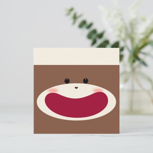 Sock Monkey Smile (Boy) Verjaardag Kaart (Staand voorkant)