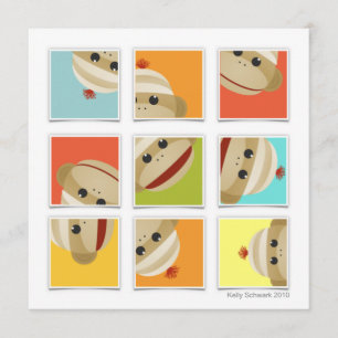 Sock Monkey Socks Blocks Square Invitation Kaart