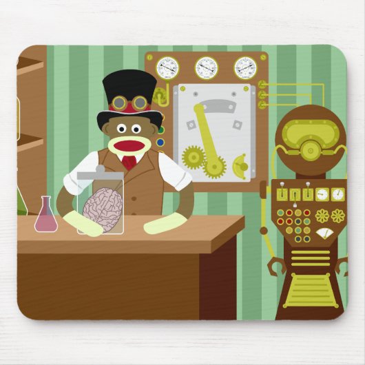 Sock Monkey Steampunk Scientist Muismat (Voorkant)