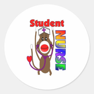 Sock Monkey Student Verpleegkundige Ronde Sticker