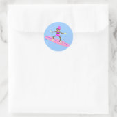 Sock Monkey Surfer Girl Ronde Sticker (Tas)